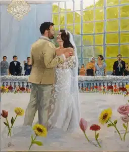 Gemaltes Hochzeitsbild vom Traupaar - gemalt live auf der Hochzeit